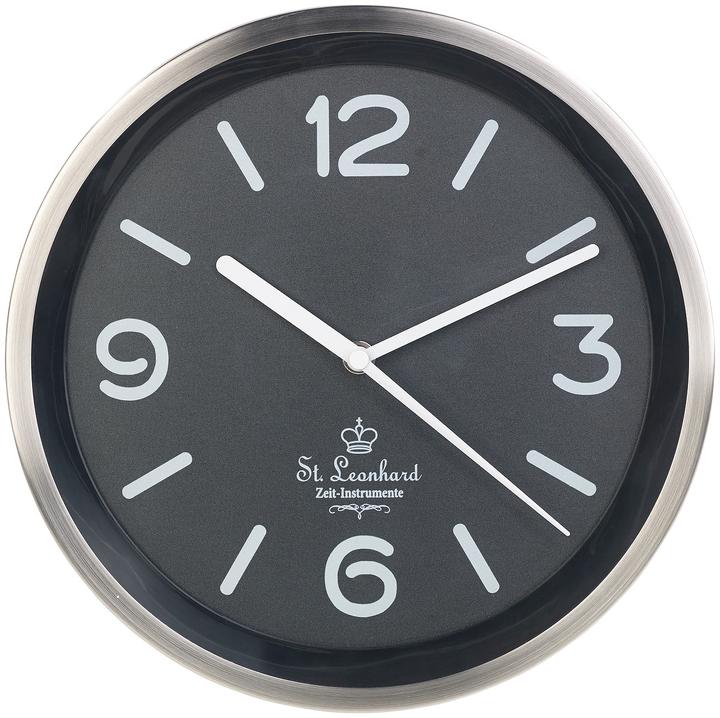 Actual product image St. Leonhard Stainless Steel Wireless Wall Clock, Dial Illumination & Light Sensor, Black (25.50 cm)