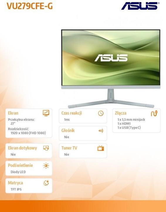 Image du produit ASUS Eye Care VU279CFE-G 68.58cm (16:9) FQHD HDMI (1920 x 1080 pixels, 27")