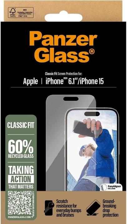 Produktbild PanzerGlass Classic Fit (1 Stück, Apple iPhone 16, Apple iPhone 15)