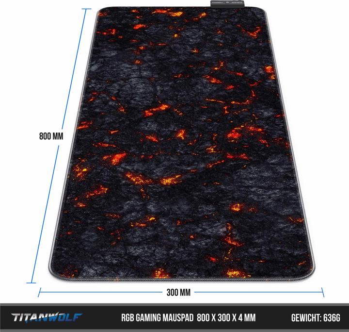 Immagine prodotto Titanwolf Tappetino per mouse da gioco RGB, tappetino per mouse XL 800 x 300 mm migliora la precisione e la