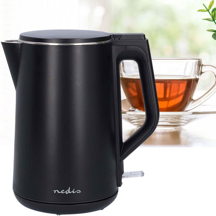 Immagine prodotto Nedis Bollitore | 1,5 l | Plastica | Nero | Ruotabile a 360 gradi | Elemento riscaldante a scomparsa | (1.50 l)