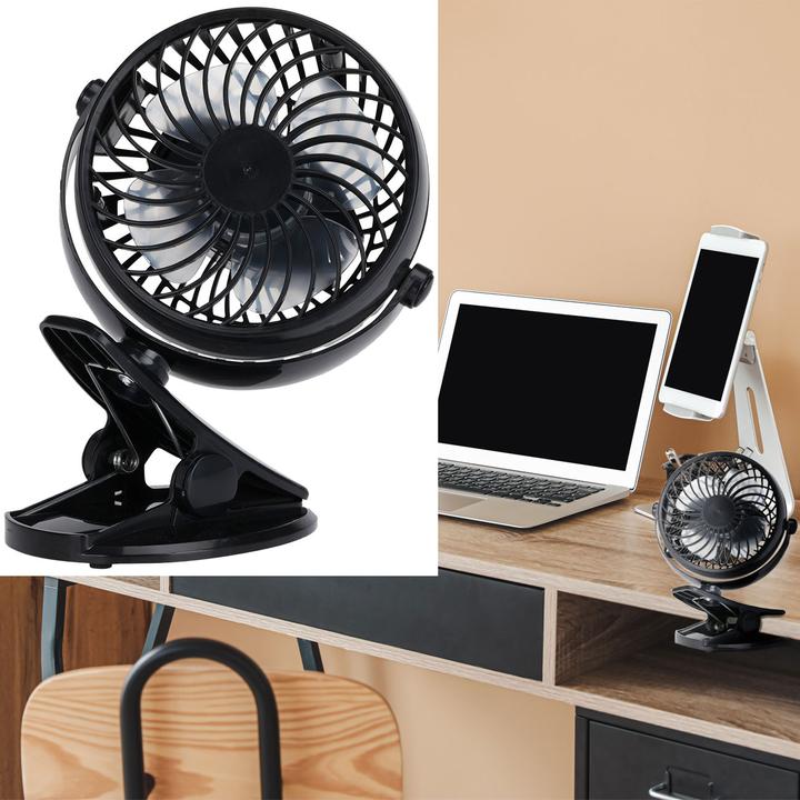 Produktbild H & S Collection Mobiler Ventilator mit Klemme, 3 Modi, schwarz, Akkubetrieb