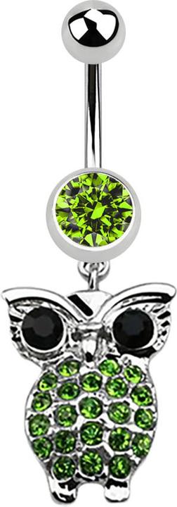 Produktbild Star Piercing Banane silber mit Anhänger Eule und grossen Augen hellgrün (Chirurgenstahl 316L, ohne Messing)