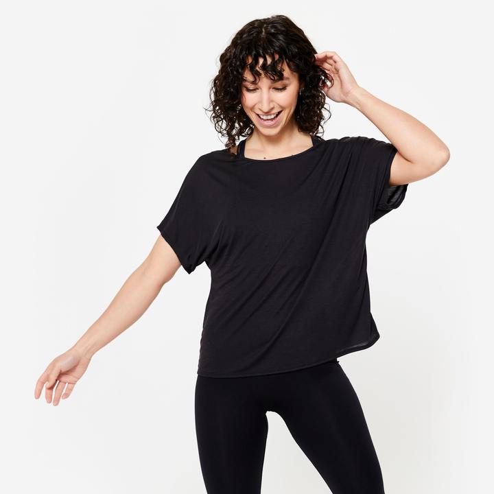 Produktbild Domyos Tanz-Shirt Damen kurzarm fliessend Modern Dance - schwarz (XS)