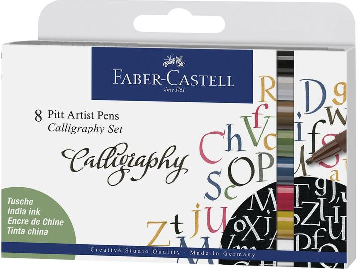 Faber-Castell Ink pens Pitt Artist Pen Calligraphy 8 colours (Blue, Black, Brown, Green, White, Yellow, Rose, 8 x)
