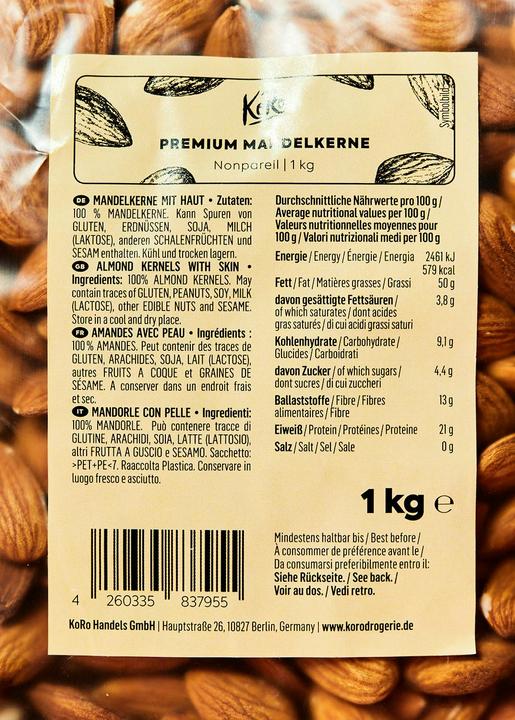 Valori nutrizionali e ingredienti KoRo Granella di mandorle con buccia (1000 g)