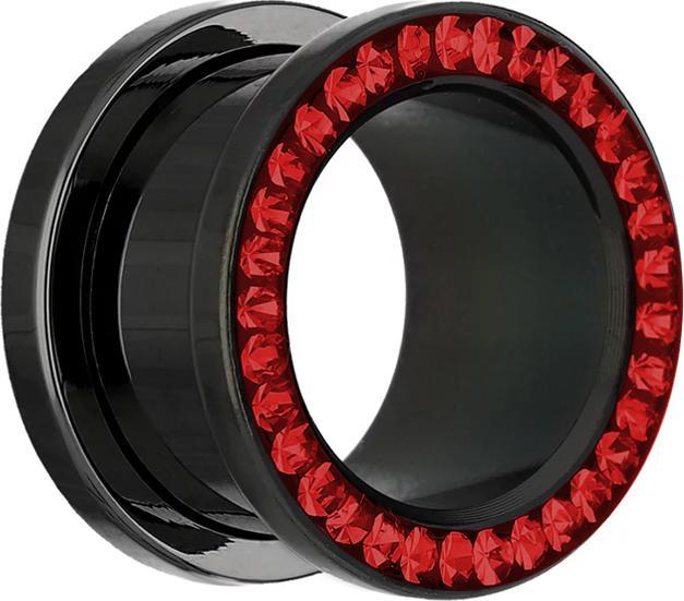Star Piercing Flesh Tunnel schwarz mit Kristall rot und Epoxy Schutzschicht (Chirurgenstahl 316L, ohne Messing)