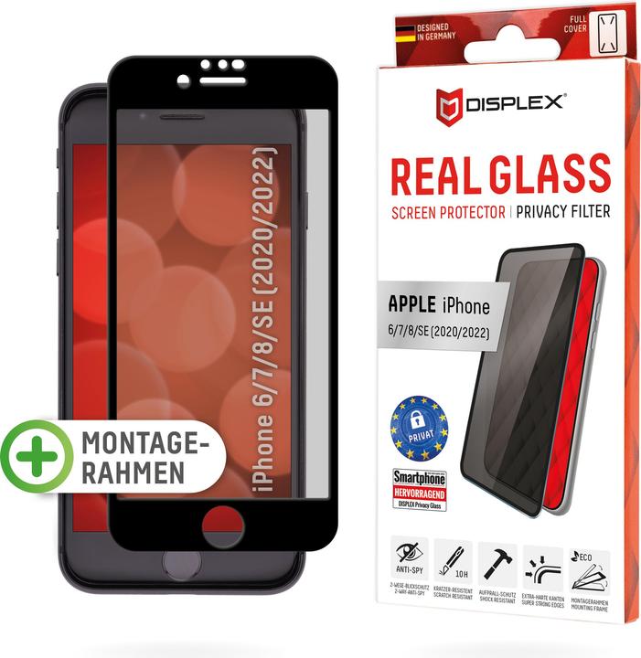Produktbild Displex Real Glass, Privacy Full Cover Panzerglas (1 Stück, Apple iPhone 8, Apple iPhone 7, Apple iPhone SE (3rd Gen), Apple iPhone SE (2nd Gen))