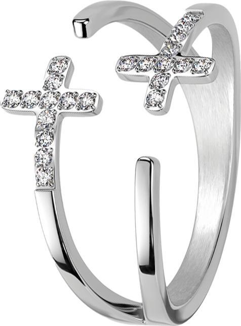 Image du produit Star Piercing Bague argent double croix cristaux argent (61, Argent 925)