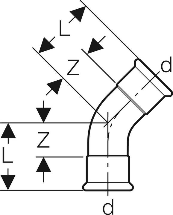 Immagine prodotto Geberit Piegatura in acciaio al carbonio Mapress 45° d108 zincata