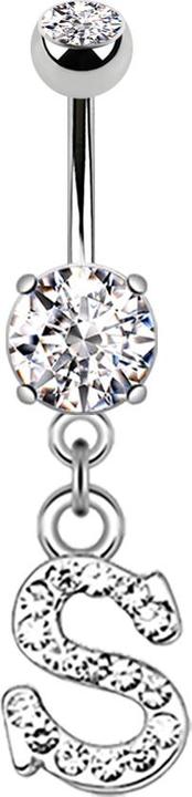 Produktbild Star Piercing Banane silber mit Anhänger Kristall Buchstabe S (Messing, Chirurgenstahl 316L)