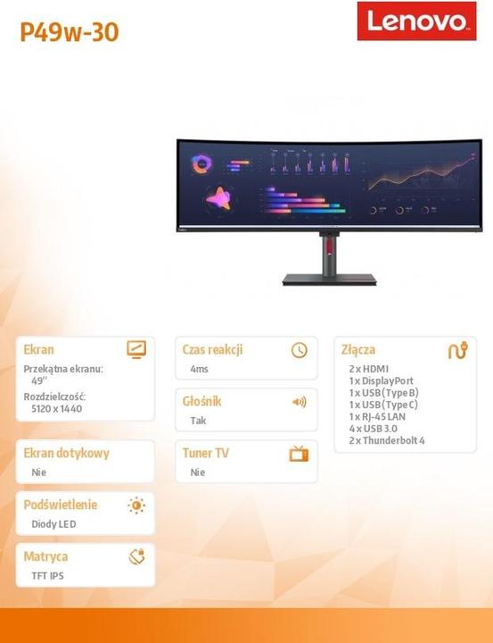 Produktbild Lenovo ThinkVision P49w-30 (5120 x 1440 Pixel, 49")