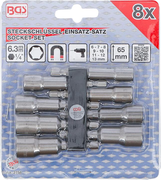 BGS Steckschlüssel-Einsatz-Satz (8 mm, 9 mm, 11 mm, 12 mm, 13 mm, 10  mm, 6 mm, 7 mm)