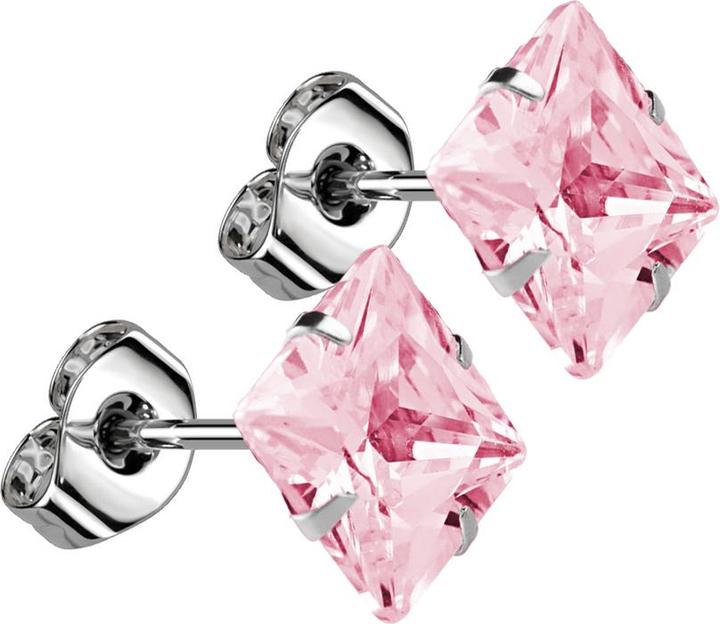 Produktbild Star Piercing Ohrstecker mit quadratischem Kristall pink (Chirurgenstahl 316L, ohne Messing)