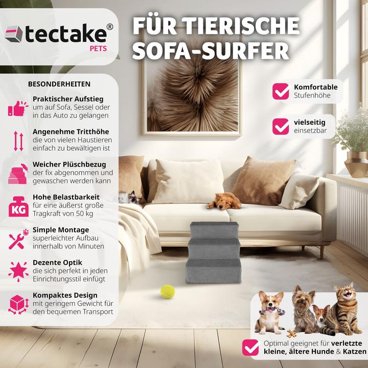 Immagine prodotto tectake Scala per animali Paw Path con rivestimento in peluche 37 x 45 x 34,5 cm (Cane, Gatto)