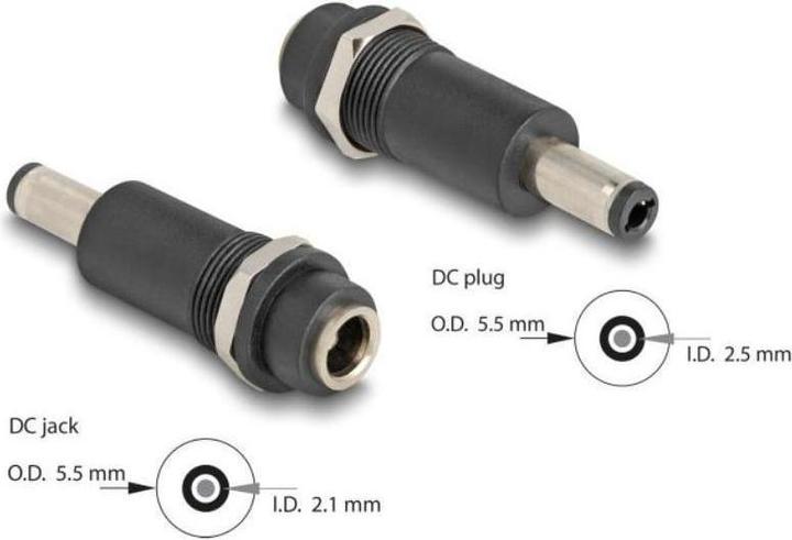 Actual product image Delock Adapter DC 5.5 x 2.1 mm socket to DC 5.5 x 2.5 mm plug