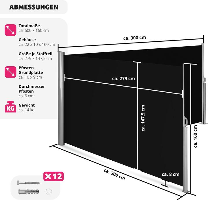Produktbild tectake Doppel Seitenmarkise (6 m)
