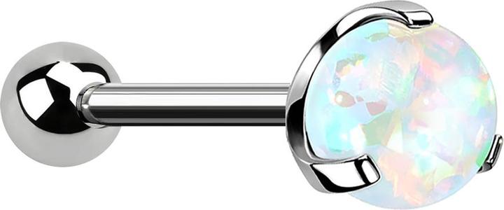 Star Piercing Micro Threadless Barbell silber mit Kugel und Kugel Opal weiss gefasst (ohne Messing, Titan G23)
