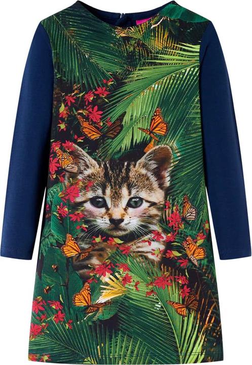 Actual product image VidaXL Children's dress with long sleeves navy blue 104,Material of the (104)