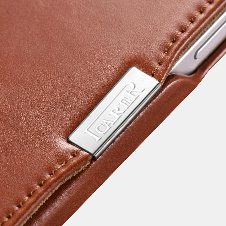Actual product image iCarer iPhone 15 - Vintage leather Flipcase brown WMI15230613 (Apple iPhone 15)
