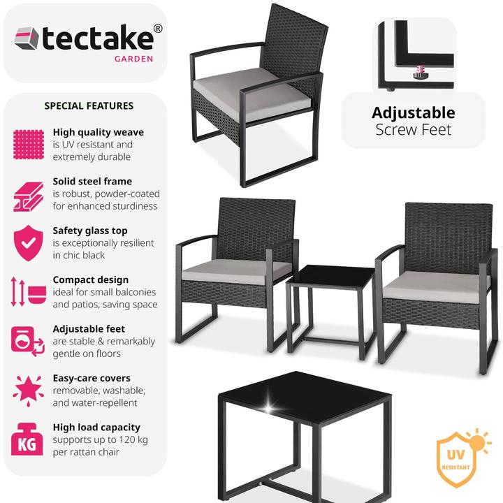 Produktbild tectake Rattan Sitzgruppe Granada mit Tisch für 2 Personen schwarz