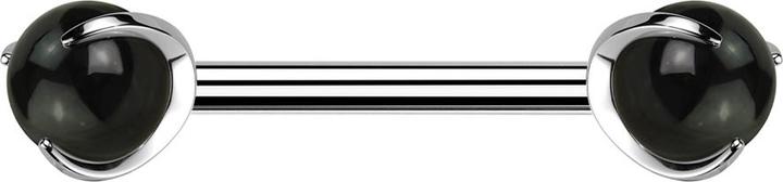Star Piercing Barbell Innengewinde silber mit zwei Kugeln Onyx Stein gefasst (Mineralisch, ohne Messing, Titan G23)