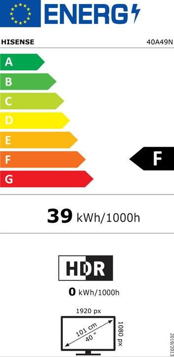 Etichetta energetica Hisense TV 40A49N Tv led 40 pollici Full (40", LED, Full HD)