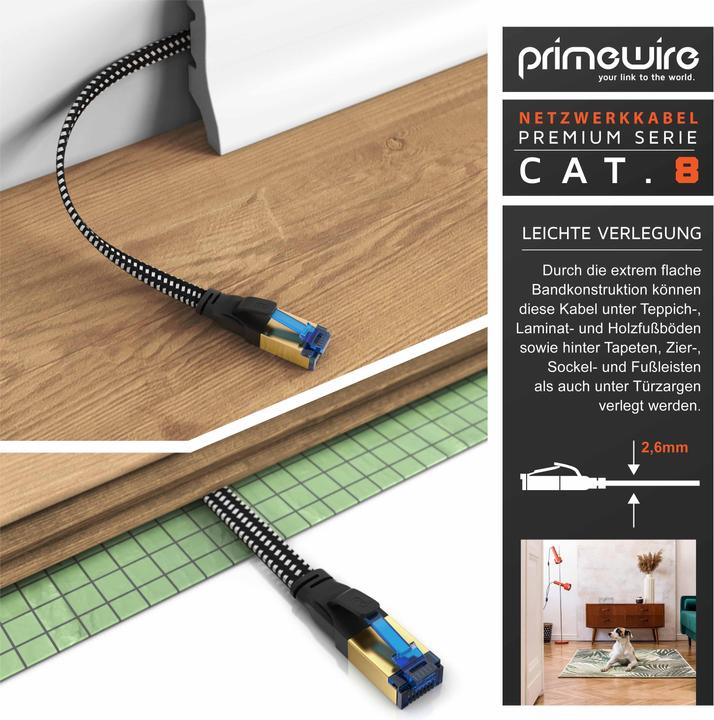 Actual product image Primewire CAT 8 network cable flat cotton jacket - LAN patch cable data cable - flat ribbon cable - (U/FTP, PiMF, CAT8.1, 0.25 m)
