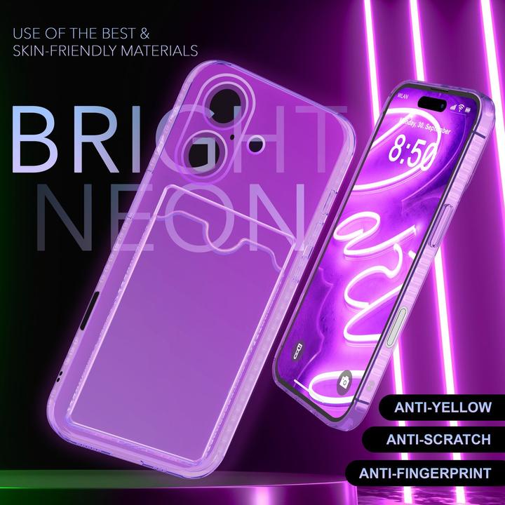 Immagine prodotto Nalia Portacarte trasparente in silicone trasparente al neon (Apple iPhone 16)