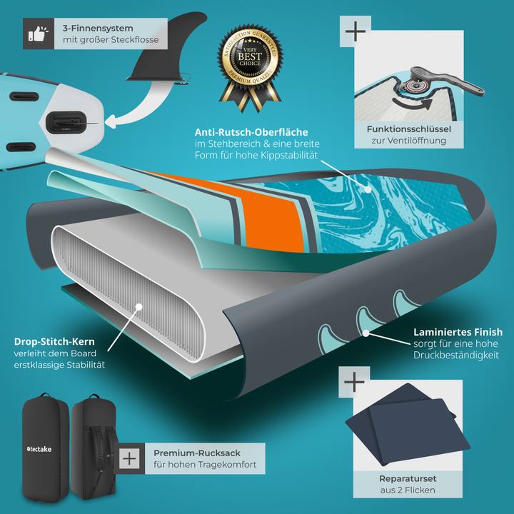 Actual product image tectake Paddle Board Zenon - 2-in-1 inflatable SUP kayak, with paddle, pump, backpack