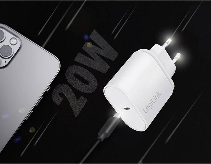 Image du produit LogiLink PA0261 Chargeur mural USB 1 port, 1x USB-CF, 20W, w/PD, blanc (20 W)