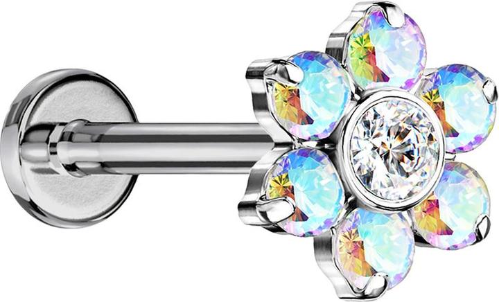 Produktbild Star Piercing Micro Threadless Labret silber Blume Kristalle multicolor (Titan G23, ohne Messing)