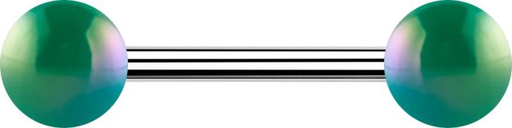 Produktbild Star Piercing Barbell silber mit zwei Kugeln metallbeschichtet grün (Chirurgenstahl 316L)
