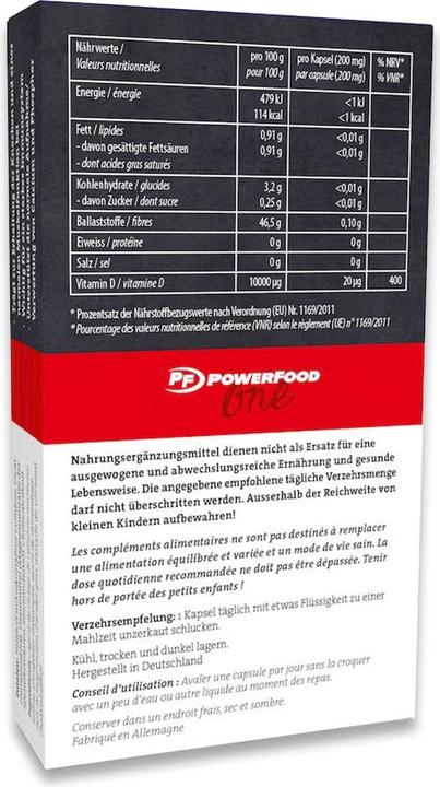 Nutritional values and ingredients PowerFood One Vitamin D3 (120 Piece, Pills, 522 g)