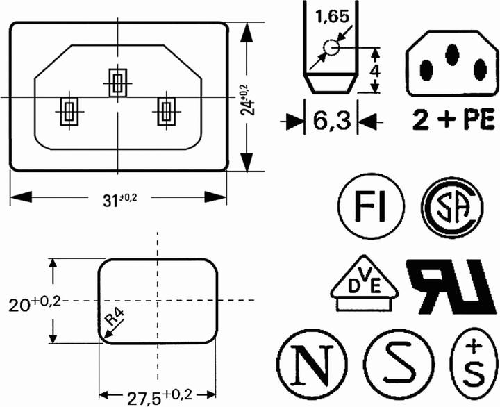 Nährwerte und Zutaten Eneroid Kaltgeräte Einbaustecker, Snap-in, schwarz