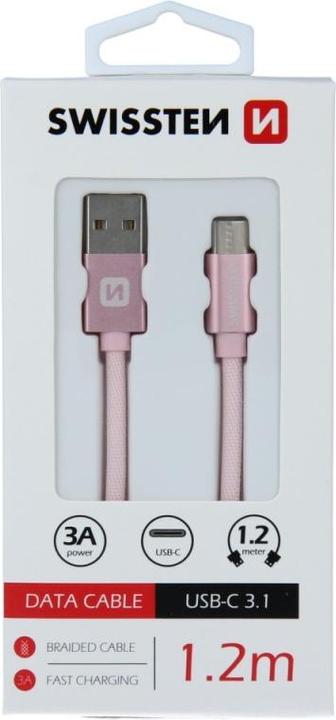Produktbild Swissten Datenkabel Textil USB / USB-C 1.2 M (1.20 m, USB 3.2 Gen 1)