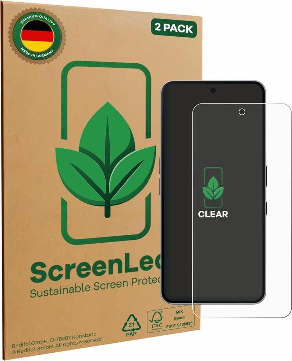 Produktbild ScreenLeaf Schutzfolie nachhaltiger Displayschutz Display Schutz Folie Klar Transparent (2 Stück, Nothing Phone (3a) Pro)