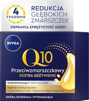 NIVEA Q10 Przeciwzmarszczkowy odbudowujący krem odżywiający do skóry dojrzałej i wymagającej na noc (50 ml, Nachtcreme)