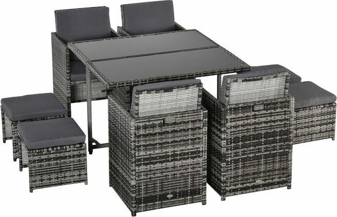 Produktbild Swisshandel24 Sitzgruppe für 8 Personen Polyrattan Gartenset Sitzgarnitur inkl. Kissen Grau (109 cm)