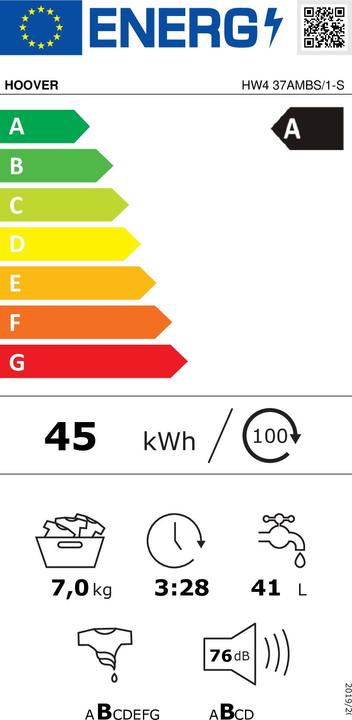 Label énergétique Hoover HW4 37AMBS/1-S (7 kg, Gauche)