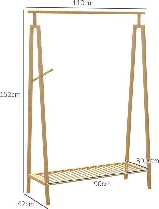 Actual product image Swisshandel24 Coat rack with shoe rack, hat rack, bamboo frame, 110x42x152cm, nature
