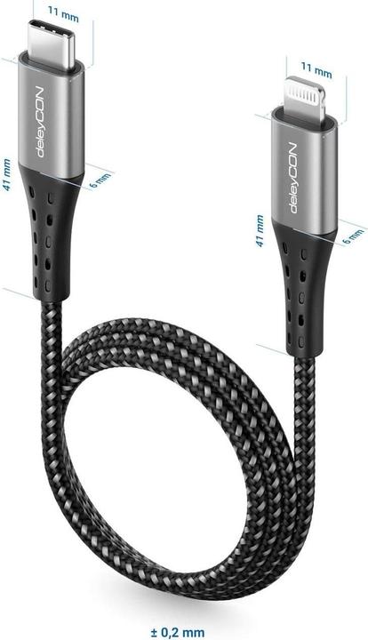 Produktbild deleyCON USB 2.0-Kabel USB C - Lightning 2 m (2 m, USB 2.0)
