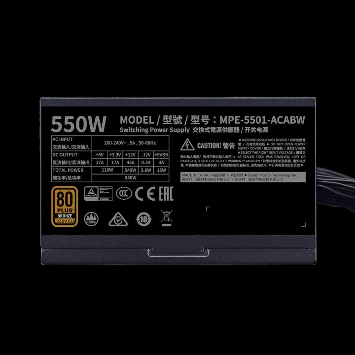 Produktbild Cooler Master MWE 550 Bronze 230V V2 - 550 W - 200 - 240 V - 50/60 Hz - 5 A - Aktiv - 110 W (550 W)