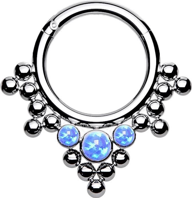 Star Piercing Micro Segmentring klappbar silber Kugeln Dreiecke mit Opal blau (Titan G23, ohne Messing)