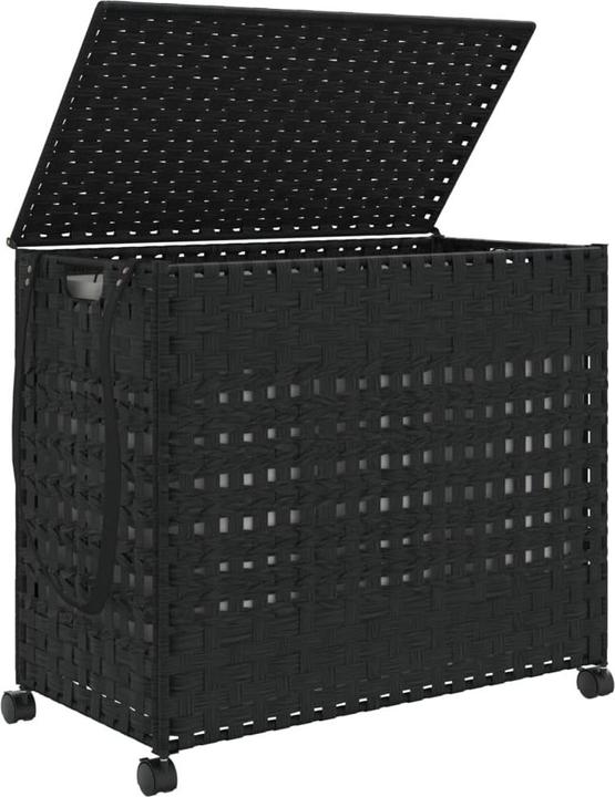 Produktbild VidaXL Wäschekorb mit Rollen Schwarz 66x35x60 cm Rattan,Farbe
