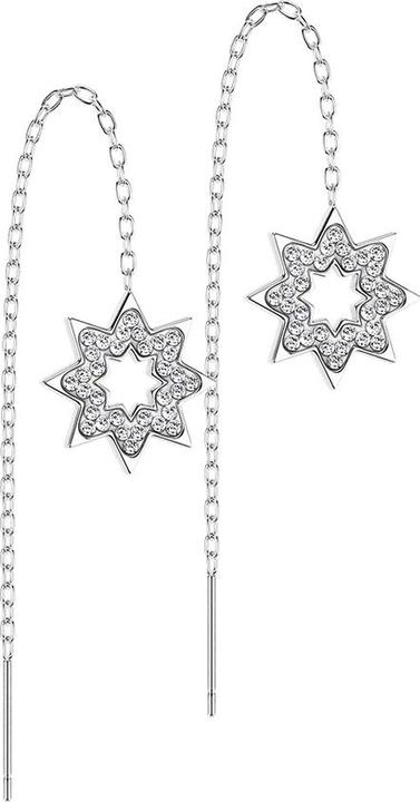 Actual product image Star Piercing Stud Earrings Silver Free Falling Chain Snowflake with Crystals (without brass, Surgical steel 316L)