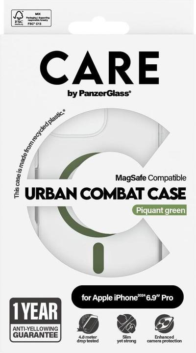 Produktbild PanzerGlass CARE by ® Flagship Case Transparent Urban Combat m. Grün MagSafe iPhone '24 6.9" Pro (Apple iPhone 16 Pro Max)