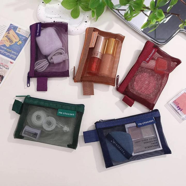 Immagine prodotto Only-Bags.Store 5 pezzi Mini Mesh Storage Bags Multi-color Portable Pencil Case Holder Coin Cosmetic Jewellery