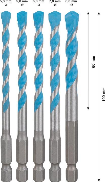 Productafbeelding Bosch Professional Zubehör Expert MultiConstruction HEX-9 boorset, 5,5/6/7/8 mm, 5 stuks. (5.5, 6.0, 7.0, Ø 8,0 mm)