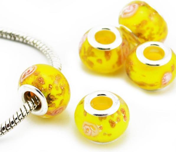 Produktbild Hermex Glas Bead Perle versilbert 925 - Gelb (Silber 925, Glas)